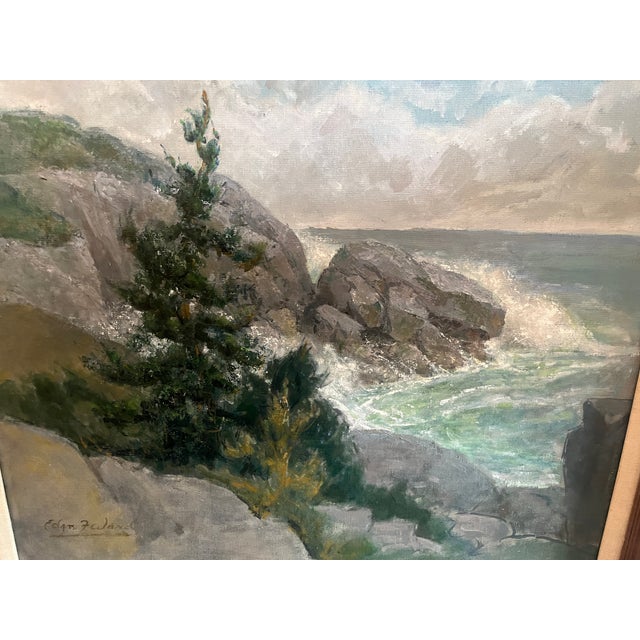 Wood 1950s Oil Painting of Coastal Scene of Monhegan, Maine by Edmund F. Ward For Sale - Image 7 of 9