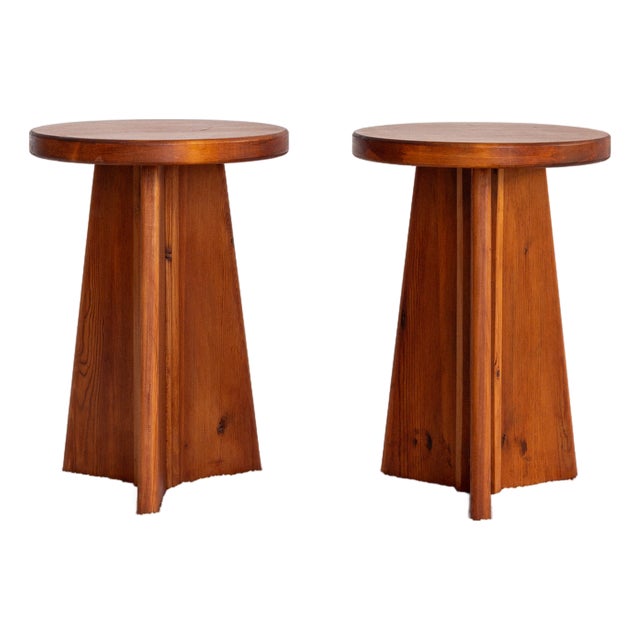 Scandinavian Stained Pine Stool, Set of 2 For Sale