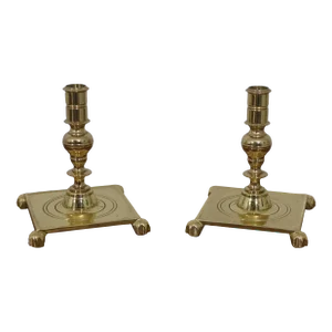 Pair Solid Brass Colonial Candlesticks