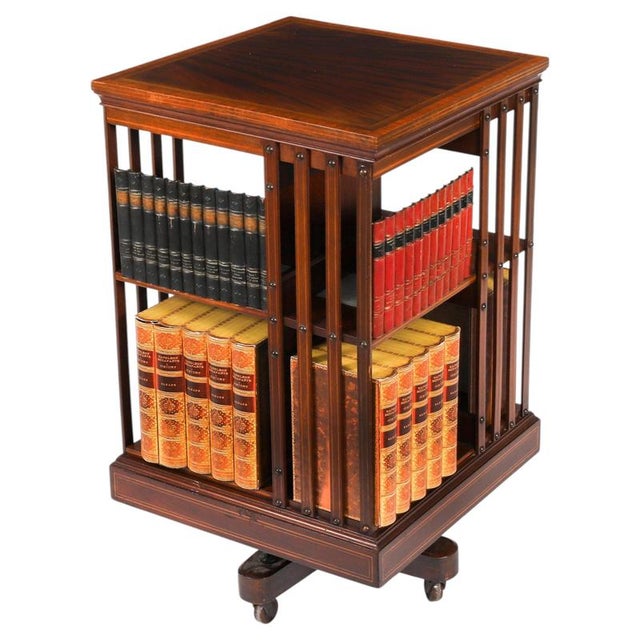 Antique Edwardian Flame Mahogany Revolving Bookcase, Early 20th Century For Sale - Image 10 of 10