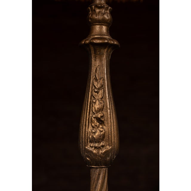 1910s Antique Bronze Floor Lamp With Fringed Shade For Sale - Image 5 of 11