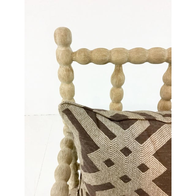 Stylish Transitional Brown Geometric Print Rhodes Club Chair, wood turned frame with a lime wash finish, nickel nailhead...