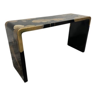Lacquered Asian Lotus Bonsai Waterfall Console Table For Sale