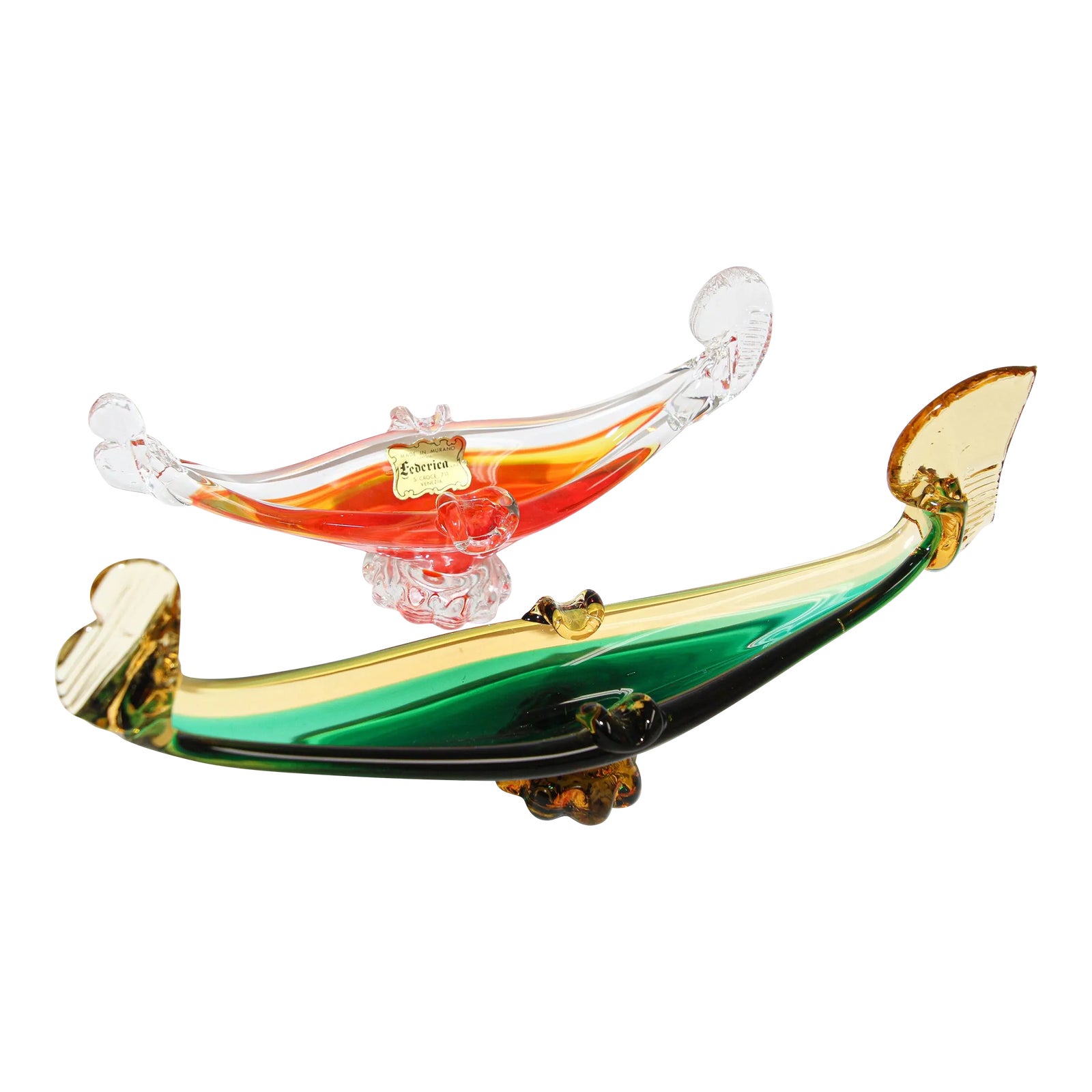 Vintage Murano Art Glass Venetian Sculpture of Gondolas Ashtrays