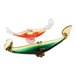 Vintage Murano Art Glass Venetian Sculpture of Gondolas Ashtrays Italy - A Pair