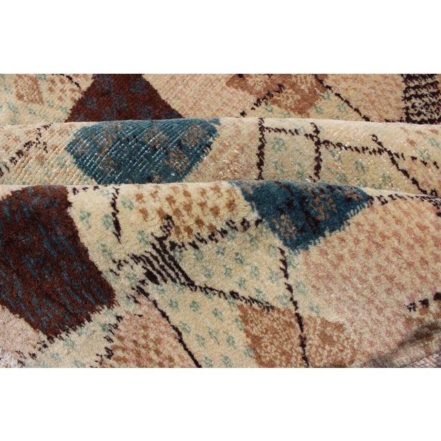 Vintage Turkish Rug With Mid-Century Modern Design in Dusty Blue, Brown, L.Green For Sale - Image 11 of 13