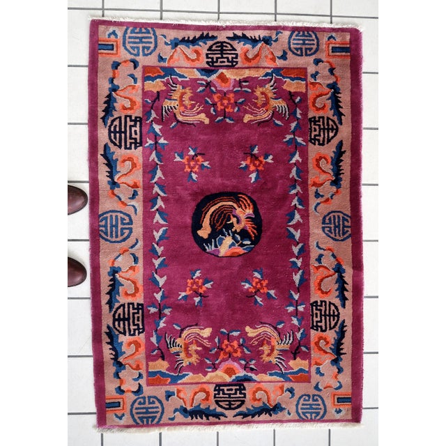 1920s, Handmade Antique Art Deco Chinese Rug 3.1' X 4.5' For Sale - Image 11 of 12