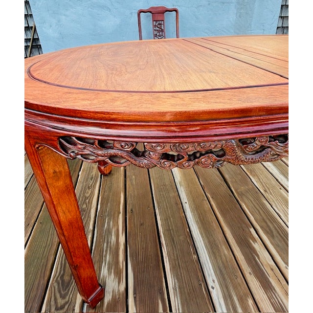 Maroon Vintage Chinese Traditional Hand Carved Dragon Design Solid Rosewood Dining Set Table and 4 Chairs For Sale - Image 8 of 18