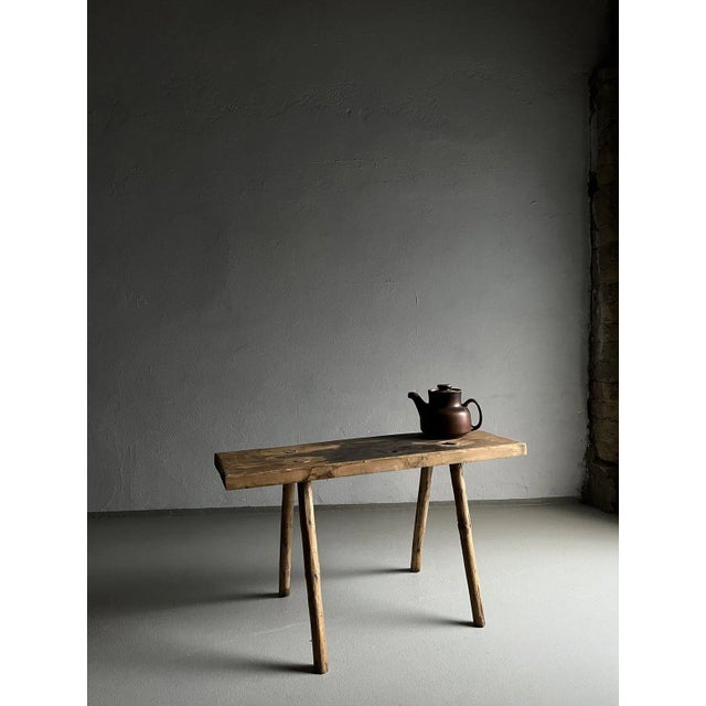 Rustic carved wood bench or side table with a beautiful patina. Condition: Good vintage condition according to its age...