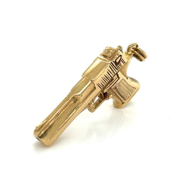 Metal Mid 20th Century Pistol Handgun Charm Pendant in Solid 14k Yellow Gold 20.7g For Sale - Image 7 of 11
