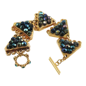 Mid 20th Century Claire Deve Paris Iridescent Green and Purple Jeweled Link Bracelet