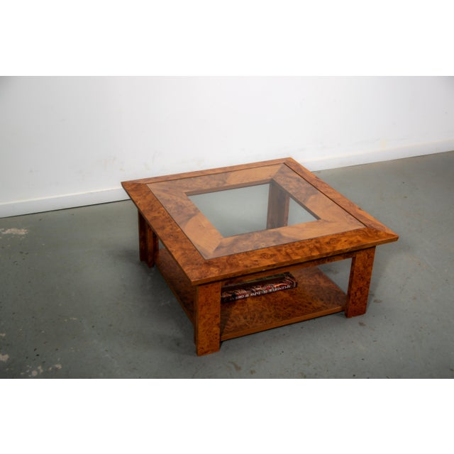 Walnut Burl and Glass Coffee Table, 1989 For Sale - Image 3 of 12