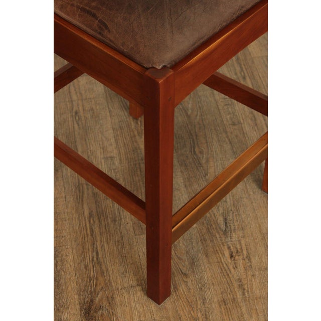Wood 1990s Stickley Mission Collection Pair of Cherry and Leather Slat Back Stools For Sale - Image 7 of 12