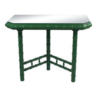 1980s Faux Bamboo Mirrored Green Entry Console For Sale