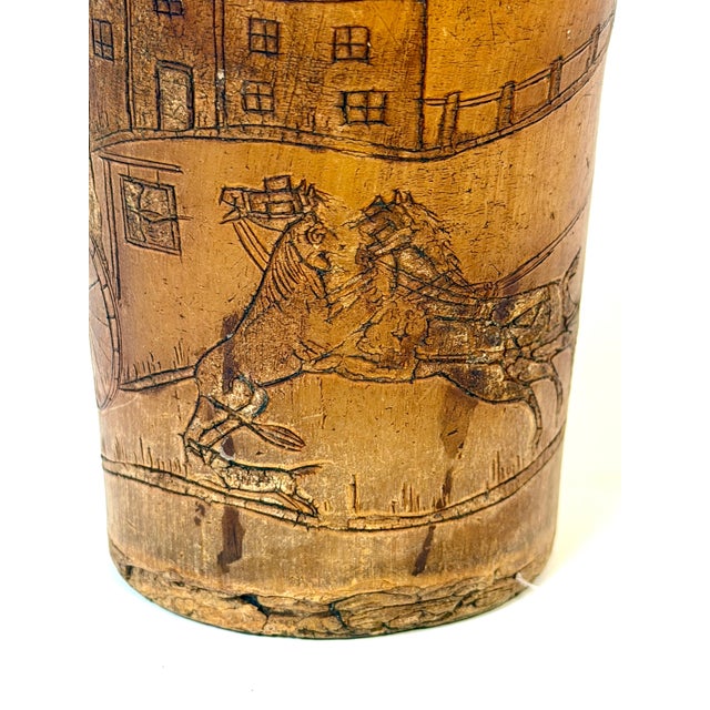 Rare English Georgian Political Satirical Cow Horn Beaker with Royal Coach Attacked by the Heraldic Lion English Georgian...