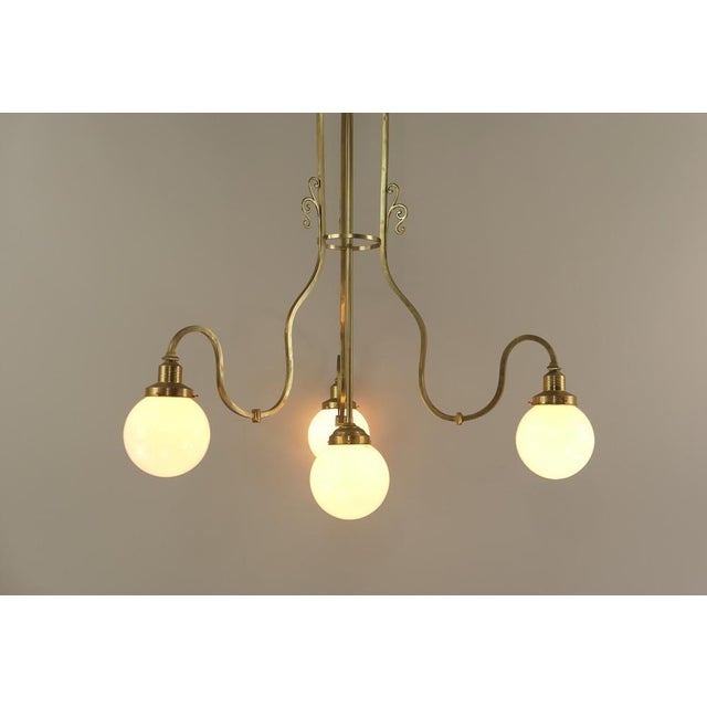 Gold Large Coffee House Chandelier from Wiener Werkstätte, Vienna, Austria, 1915s For Sale - Image 8 of 16
