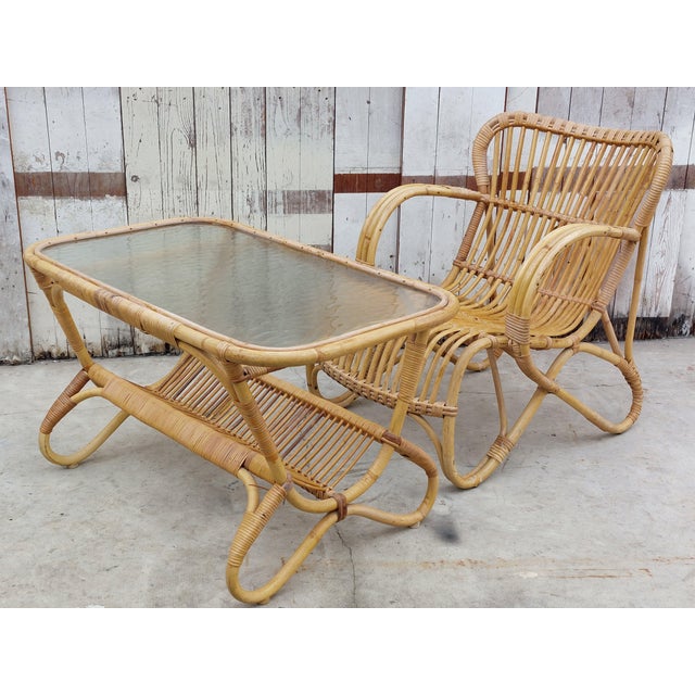 Set of Vintage Armchair and Table in Rattan by Rohe Noordwolde, 1960s For Sale - Image 4 of 13