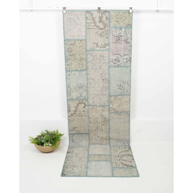 Vintage Beige Patchwork Turkish Runner Rug - Handwoven Boho Carpet For Sale - Image 9 of 11