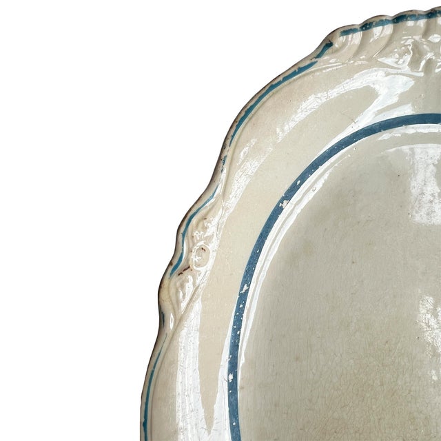 1930s Antique Homer Laughlin “Virginia Rose” Oval Serving Platter – Blue Band Ironston For Sale - Image 5 of 7