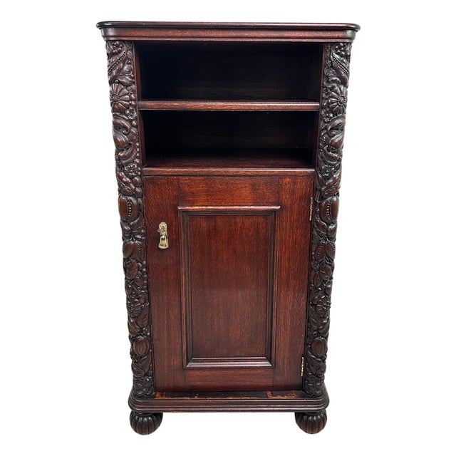 Art Nouveau Cabinet with Shelf with Distinctive Floral Carvings, 1890s For Sale