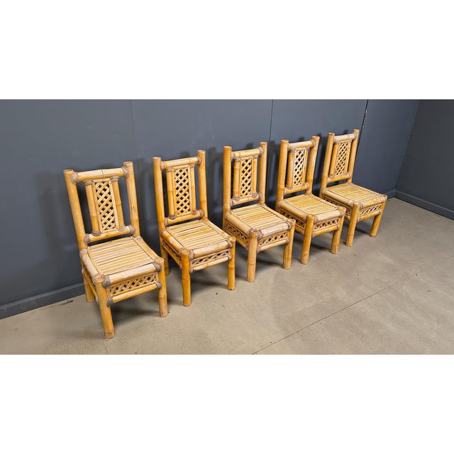Boho Chic Chunky Bamboo Dining Chairs, 1960, Set of 5 For Sale - Image 11 of 16