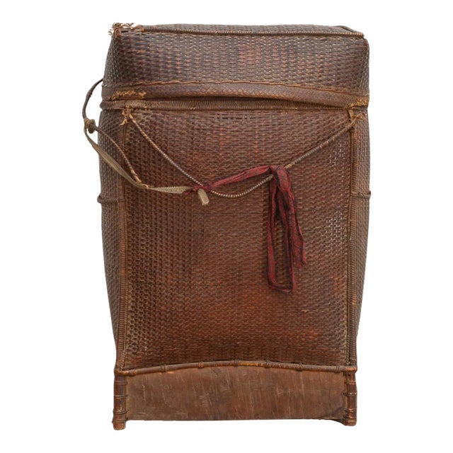 Rare Antique Double Woven Storage Basket From Burma For Sale