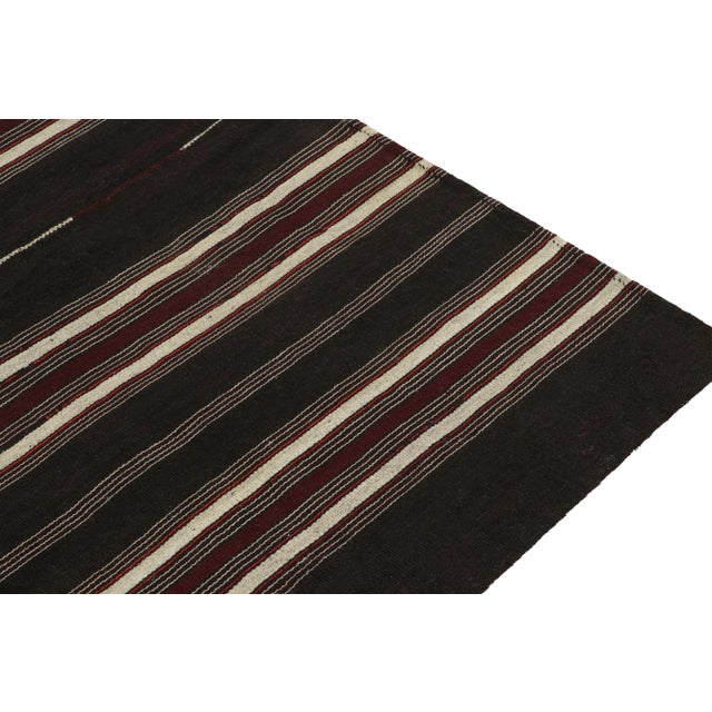Rug & Kilim Vintage Kilim Rug in Deep Brown With Red, and White Stripe Patterns For Sale - Image 4 of 7