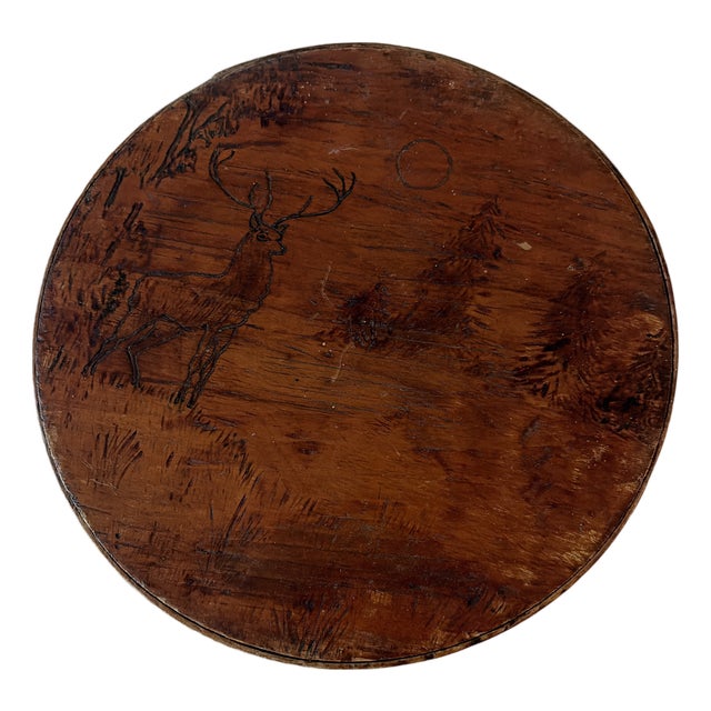 Antique Pantry Box W/ Deer Carving on Lid For Sale