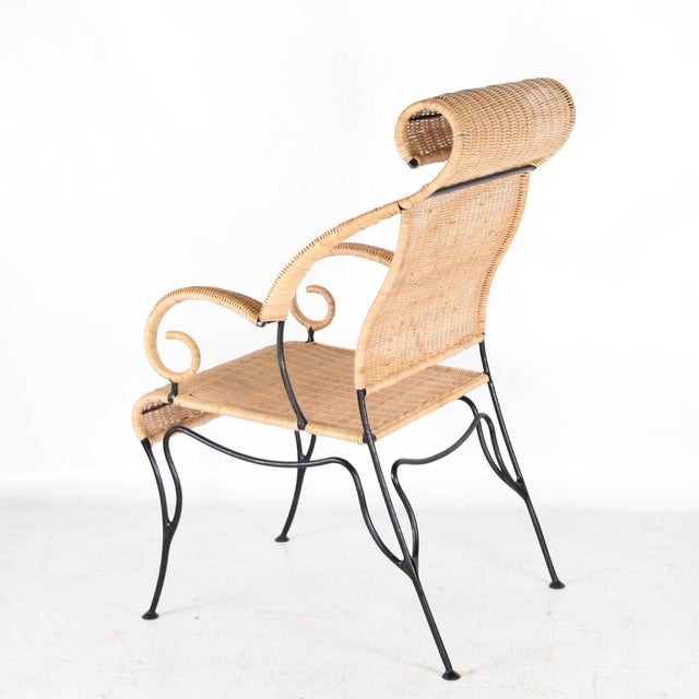 Wicker and Blackened Iron Armchairs, 1990s, Set of 2 For Sale - Image 4 of 18