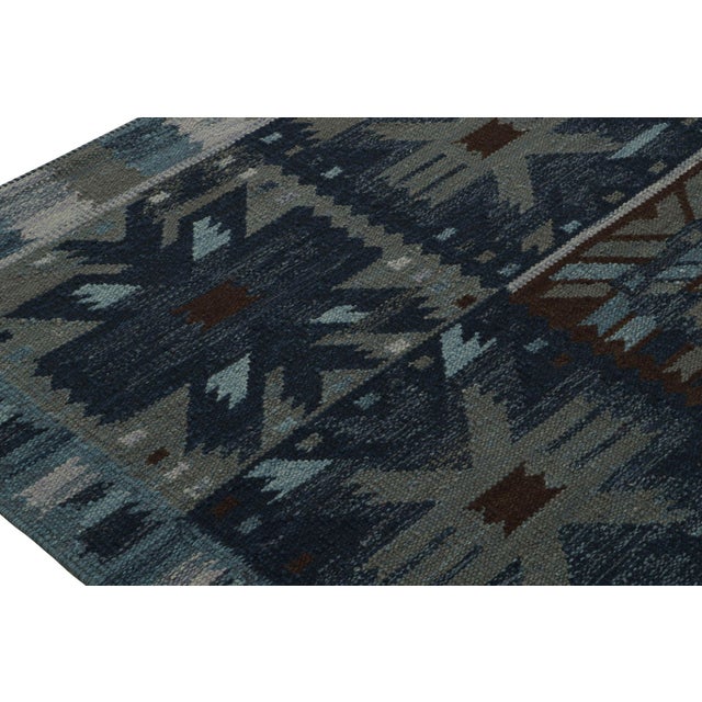 2010s Rug & Kilim’s Scandinavian Kilim With Geometric Patterns in Dark Blue For Sale - Image 5 of 7