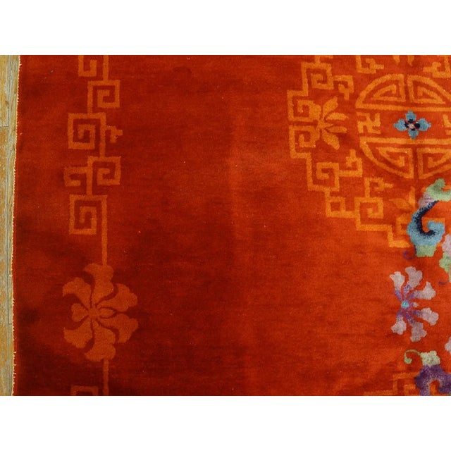 Raspberry Red 1920s Ruby Red Vase Medallion Antique Chinese Art Deco Carpet 9' X 12' Knotted Wool Rug For Sale - Image 8 of 11