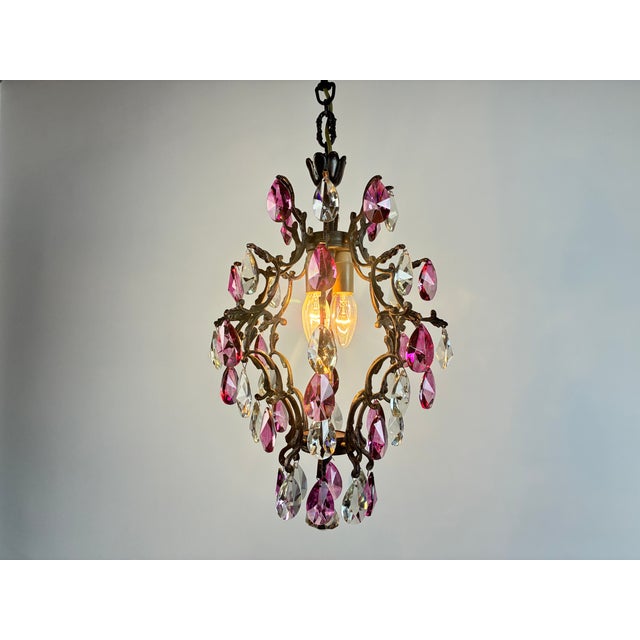 Antique Vintage 1960s Crystal Chandelier – Hand-Restored, Pink Hand-Painted Crystals For Sale - Image 13 of 17