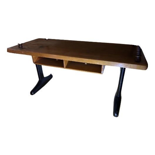 Vintage 1950s Maple Student Desk With Black Steel Legs and Cubby Storage For Sale