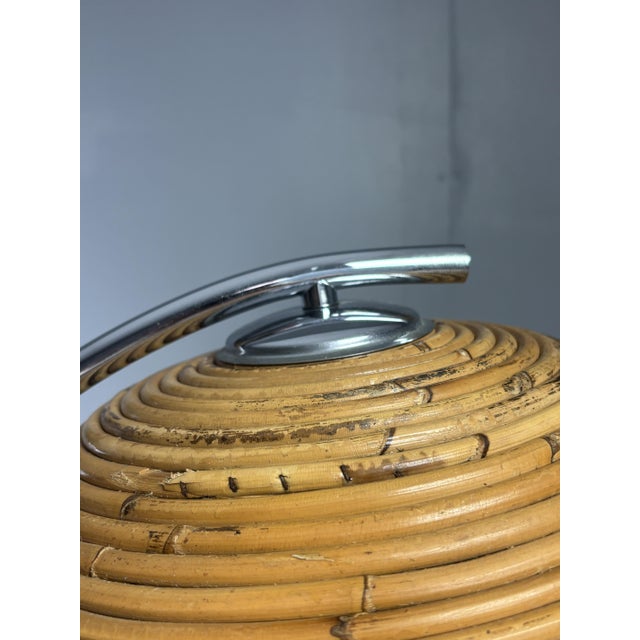 Vintage Italian Pencil Reed Rattan Bamboo and Chrome Arc Table Lamp, 1970s For Sale - Image 9 of 13