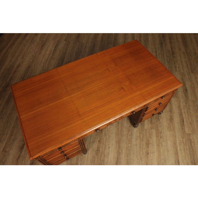 1930 Walnut Carved Pedestal Executive Desk with Pull-Out Writing Slides For Sale In Philadelphia - Image 6 of 18