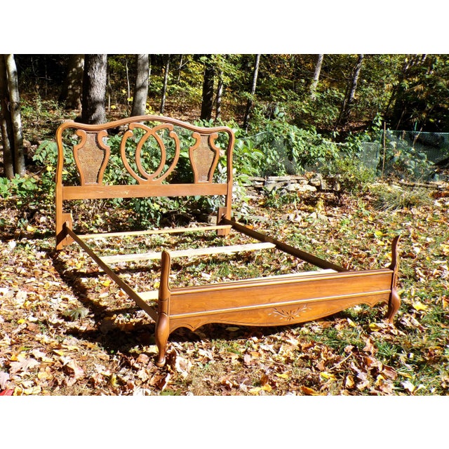 Wood Vintage French Provincial French Country Style Cane Walnut Full Double Bed Frame For Sale - Image 7 of 12