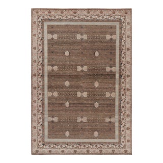 Rug & Kilim’s Modern Block Print Rug in Beige-Brown, with Geometric Patterns - 6x9 For Sale
