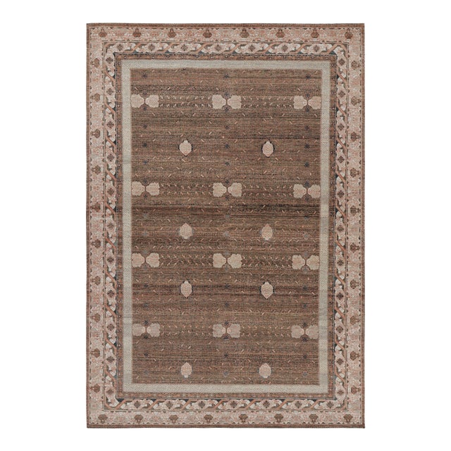 Rug & Kilim’s Modern Block Print Rug in Beige-Brown, with Geometric Patterns - 6x9 For Sale