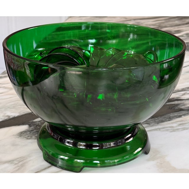 Mid-Century Anchor Hocking Hunter Green Glass Cache Pot or Punch Bowl Set - 12 Pieces For Sale - Image 10 of 18