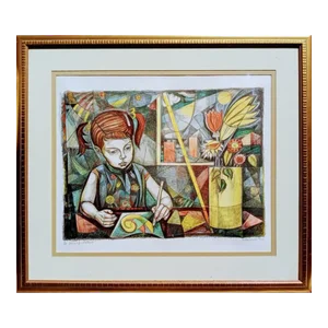 Vintage Irving Amen Modern Portrait Colored Linotype "Young Artist"