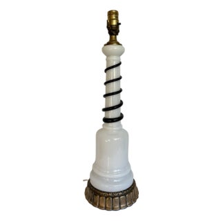 Art Deco Murano Style Milk Glass & Cobalt Blue Swirl Art Glass Table Lamp For Sale