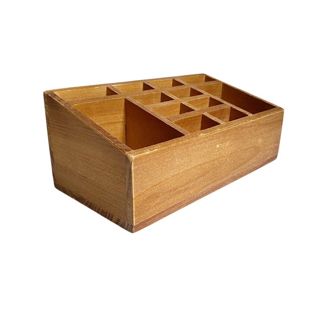 Vintage Wooden Divided Organizer: Rustic Mid-Century Storage Tray For Sale - Image 4 of 5