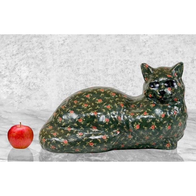 Vintage Farmhouse Chalkware Floral Cat Doorstop Sculpture, c.1984 - Pairs Nicely with Many Eclectic Interior Styles -...