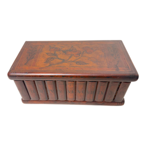 Antique 19th Century Handmade Inlaid Marquetry Wood Book Shelf Jewelry Box
