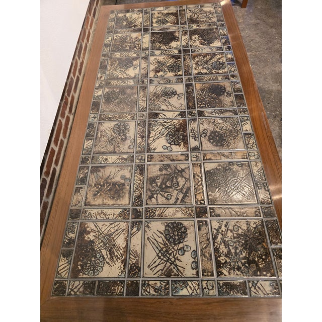 Brown Danish Modern Rosewood & Tile Coffee Table Vintage For Sale - Image 8 of 12