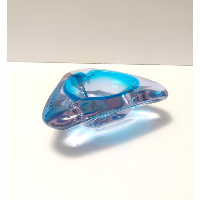 Large Triangular Blue Murano Glass Trinket Bowl, Italy, 1970s For Sale - Image 4 of 9