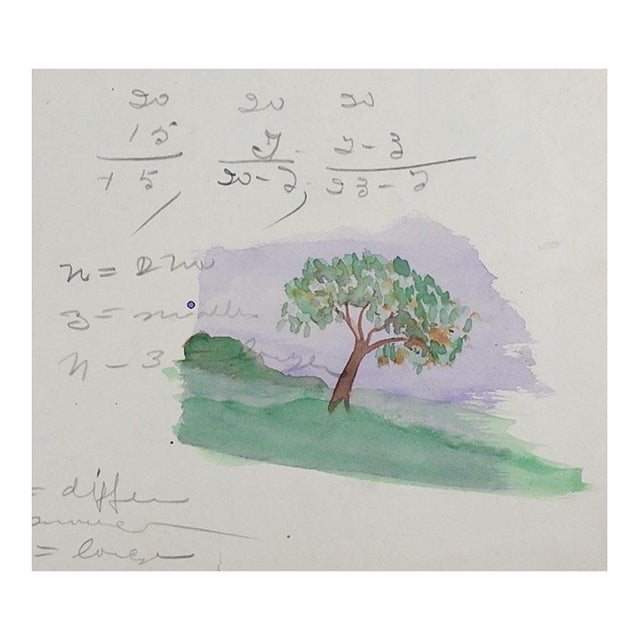 1920s Lone Tree Landscape Watercolor Painting For Sale
