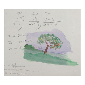 1920s Lone Tree Landscape Watercolor Painting