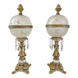 Mid-20th Century Hollywood Regency Crystal Globe Table Lamps - a Pair For Sale