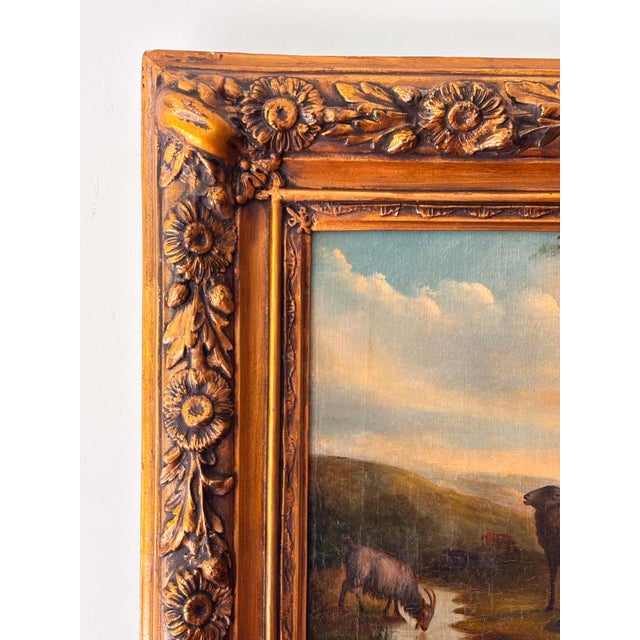 Unknonw, Pastoral Sheep Landscape, 1800s, Oil on Canvas, Framed For Sale - Image 9 of 11